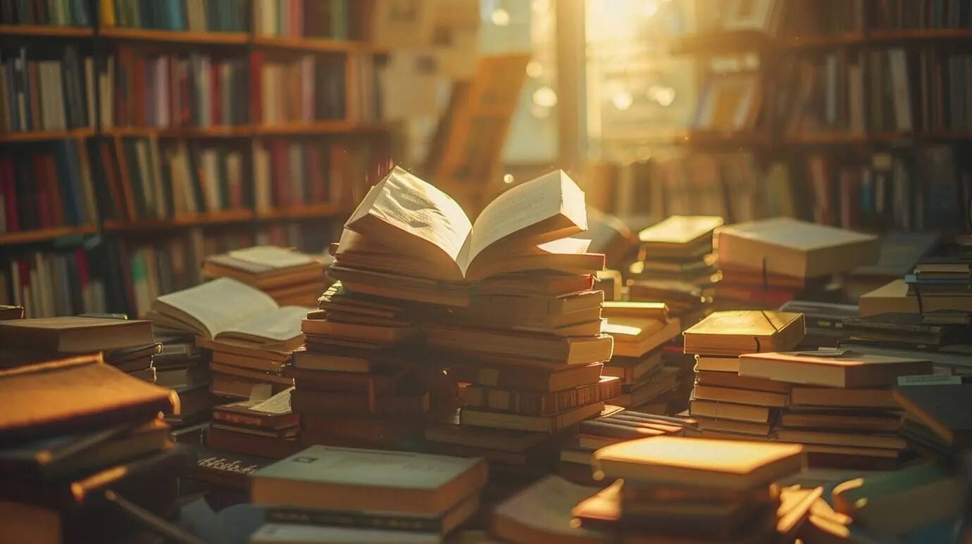 Aufgeschlagenes Buch mit einem Naturelement